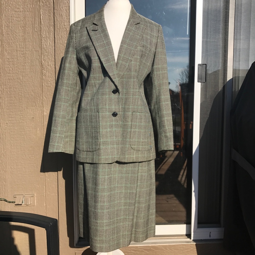 Green Plaid Blazer and Skirt Set